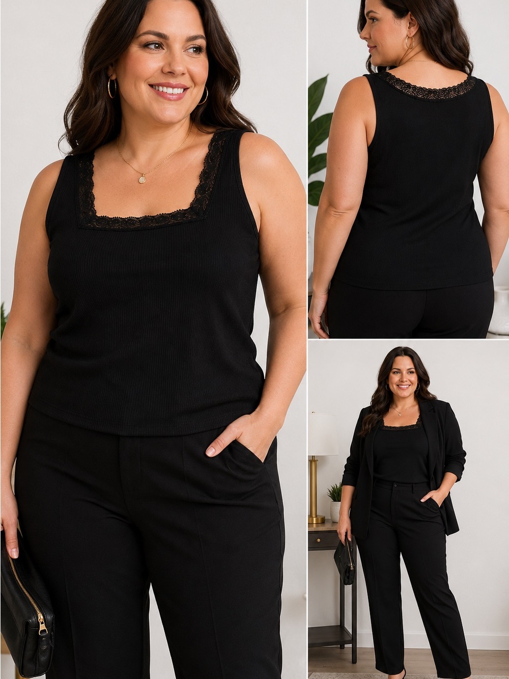 Philosophy Woman Lace Trim Camisole Tank Top Black 2X NWT